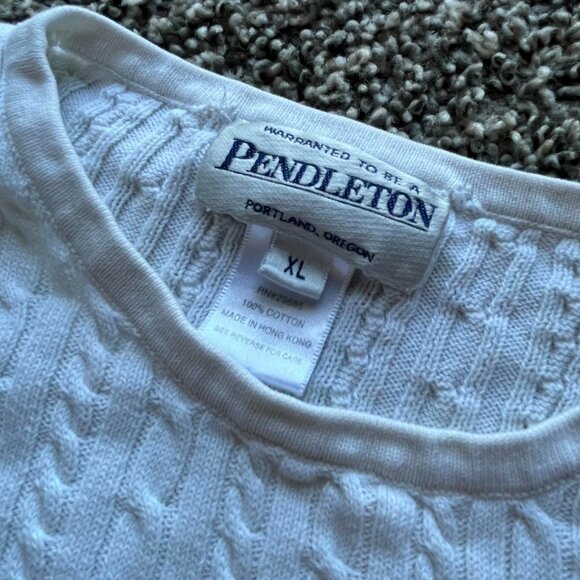 White Pendleton Cable Knit Blouse, Women's Medium Cotton Knit Top - Picture 2 of 7